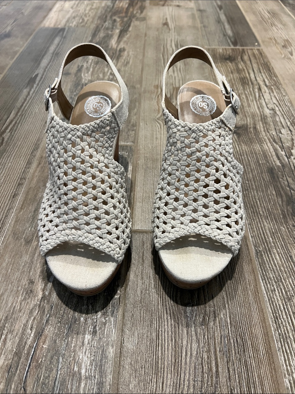 Woven Open-Toe Slingback Sandals in Light Beige Size 9.5